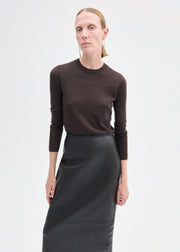 Full-Length Pencil Skirt in Leather - Chocolate - CO Collections